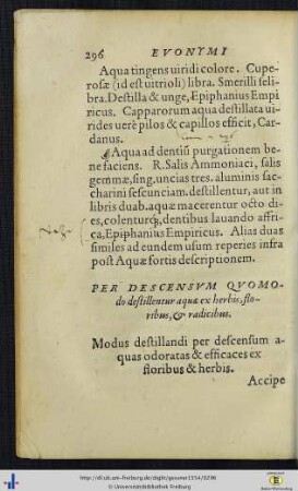 Per descensum quomodo destillentur aquae ex herbis, floribus et radicibus.