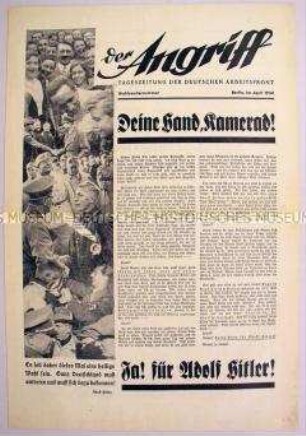 Sonderausgabe der NS-Zeitung "Der Angriff" zur Volksabstimmung über den Anschluss Österreichs im April 1938