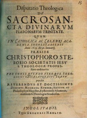 Disputatio Theologica De Sacrosancta Divinarvm Personarvm Trinitate