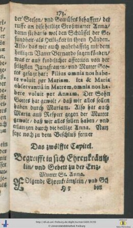 Das zwölffte Capitel. Begreifft in sich Ehrenkränzlin, und Gebett zu der Erz-Mutter St. Anna.