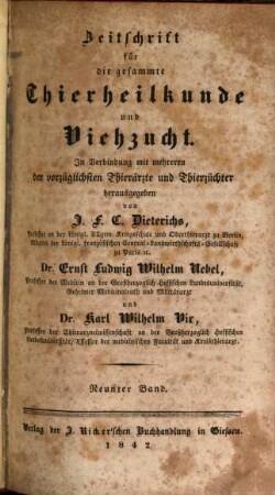 Zeitschrift für die gesammte Thierheilkunde und Viehzucht, 9. 1842
