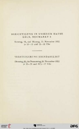 Besichtigungn in unserem Hause / Versteigerung Ebendaselbst
