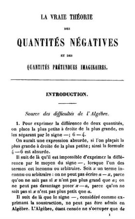 La vraie théorie des quantités négatives et des quantités prétendues imaginaires.
