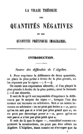 La vraie théorie des quantités négatives et des quantités prétendues imaginaires.