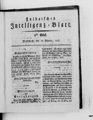 9tes Stück, Ausgabe vom 26. Februar 1806