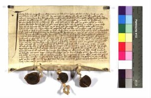 Jörg Stuler und seine Wirtin Margarethe bekunden: Sie verkauften an den ehrsamen Seiz Ludwig zu Obersontheim um 175 Gulden zu Untersontheim (Nidern Sunthein) ein Gütlein genannt Gebharts Gut, Gült: 4 Pfund Heller und 2 Schilling Heller zur Weisung (zu weisent), 100 Eier, 2 Herbsthühner, 1 Fastnachtshuhn, und das Gut des Bernolt, Gült: 2 Pfund Heller und 1 Schilling Heller zur Weisung, 2 Herbsthühner, 1 Fastnachtshuhn.
