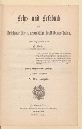 Lehr- und Lesebuch für Gesellenvereine und gewerbliche Fortbildungsschulen