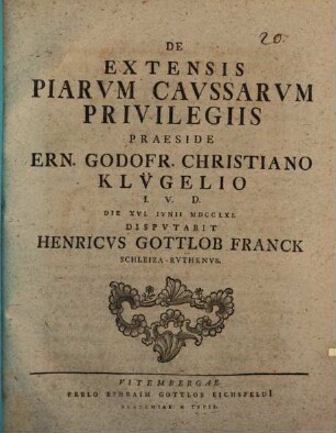 De Extensis Piarvm Cavssarvm Privilegiis