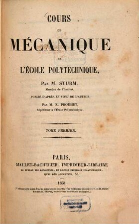 Cours de mécanique de l'École Polytechnique, 1