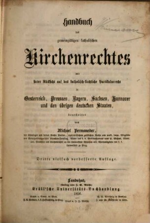 Handbuch des katholischen Kirchenrechtes mit besonderer Rücksicht auf Deutschland