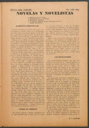 Novelas y novelistas : Especial para "Máscara"