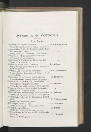 II. Systematisches Verzeichnis.