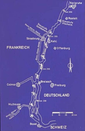 Bau der Staustufe Iffezheim/Rhein