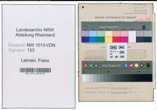 Entnazifizierung Franz Lehnen , geb. 09.01.1899 (Heizer)