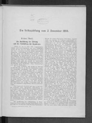 Erster Theil. Die Ausführung der Zählung und die Feststellung der Ergebnisse.