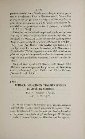 [M¹ 3] Remarques sur quelques théorémes généraux de Géométrie métrique.