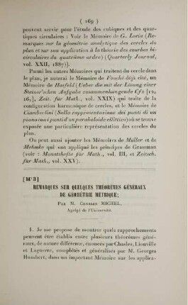 [M¹ 3] Remarques sur quelques théorémes généraux de Géométrie métrique.