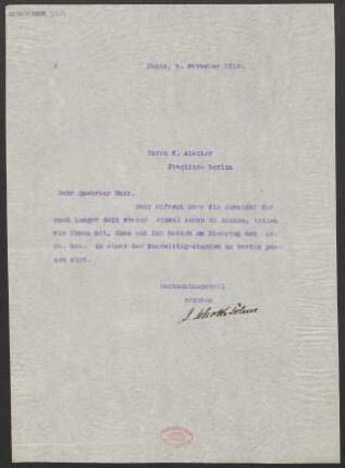 Brief an Wilhelm Aletter : 05.11.1912