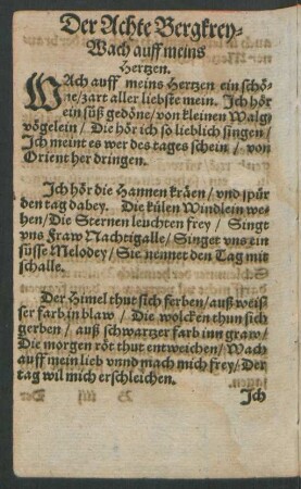 Der Achte Bergkrey Wach auff meins Hertzen.