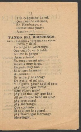 Tango del Morrongo. : De la zarzuela "Enseñanza Libre"