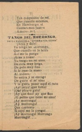 Tango del Morrongo. : De la zarzuela "Enseñanza Libre"
