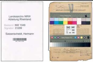 Entnazifizierung Hermann Sassenscheidt , geb. 25.09.1900 (Bahnsekretaer)