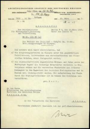 M. Schede an DAI Athen