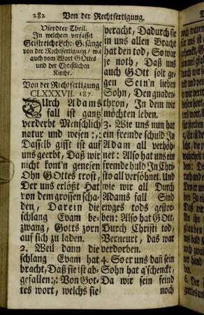 Vierdter Theil. In welchem verfasset Geistreiche Lehr-Gesänge von der Rechtfertigung, wie auch vom Wort Gottes und der Christlichen Kirche.