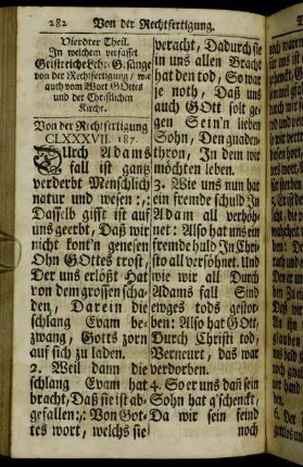 Vierdter Theil. In welchem verfasset Geistreiche Lehr-Gesänge von der Rechtfertigung, wie auch vom Wort Gottes und der Christlichen Kirche.