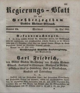Nr. 15 : 28. Mai 1842