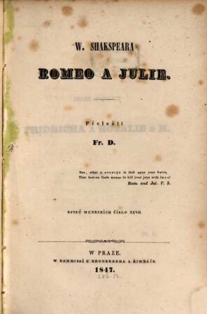 Romeo a Julie : Přeložil Fr. D.