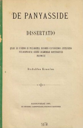 De Panyasside : Diss. inaug. Gotting