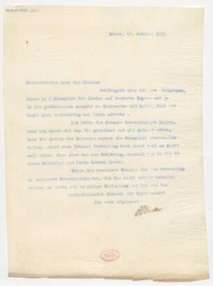 Brief an Oskar von Chelius : 12.10.1911