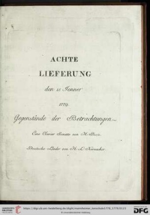 Achte Lieferung den 15 Jenner 1779