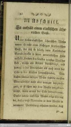 III. Abschnitt. Es enthält einen elastischen ätherischen Geist
