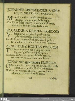 Johannes Speymannus A Spey Eques Auratus Et Praecon: