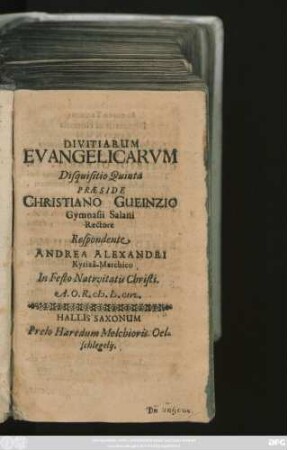 Divitiarum Evangelicarum Disquisitio Quinta