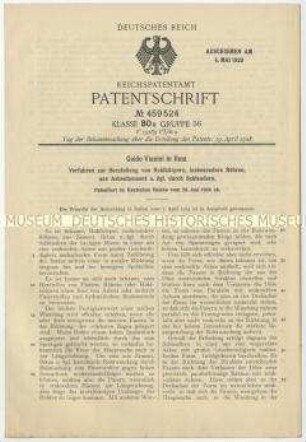 Patentschrift eines Schleuderverfahrens zur Herstellung von Betonhohlkörpern, Patent-Nr. 459524