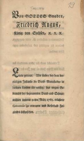 Von Gottes Gnaden, Friedrich August, König von Sachsen, etc. etc. etc.