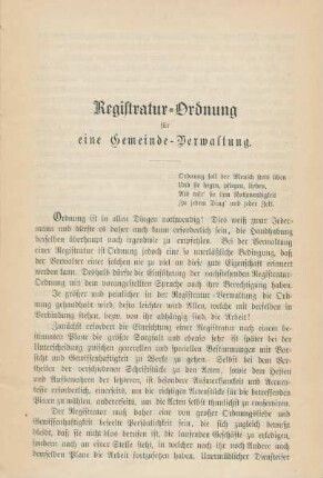 Registratur-Ordnung für eine Gemeinde-Verwaltung.
