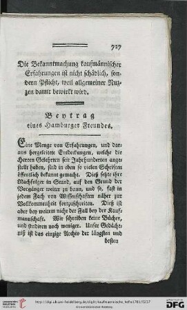 Beytrag eines Hamburger Freundes