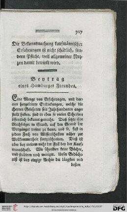 Beytrag eines Hamburger Freundes