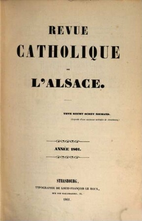 Revue catholique d'Alsace, 1861 = T. 3