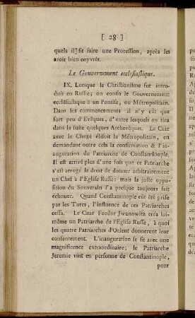 IX. Le Gouvernement ecclesiastique. - XV. Titres & Armoiries.