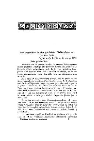 Zur Jugendnot in den gebildeten Volksschichten : (ein offener Brief)