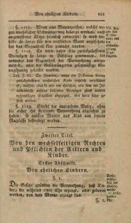 Zweiter Titel. Von den wechselseitigen Rechten und Pflichten der Aeltern und Kinder.
