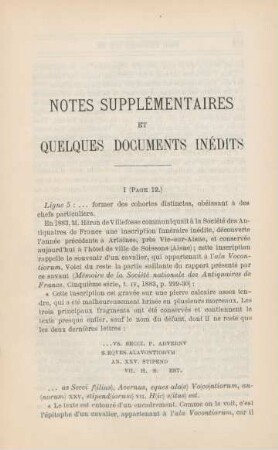 Notes supplémentaires et quelques documents inédits