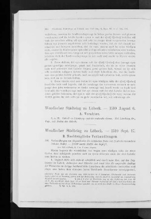 Wendischer Städtetag zu Lübeck. - 1510 August 6. A. Vorakten.