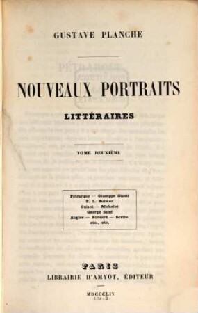 Nouveaux portraits littéraires : Béranger, Lamartine, Hugo, Saint-Beuve, 2