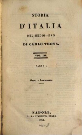 Storia d'Italia del medio-evo, 3,1. Vol. 3, Greci e Longobardi ; pt. 1